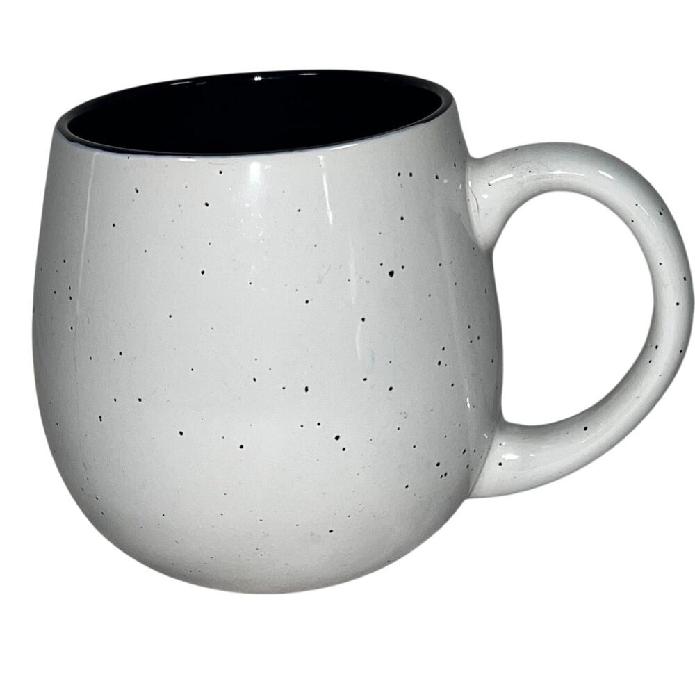 Lifver 20 oz Large Bulbous Ceramic Coffee Mug White Specked Navy Blue Interior